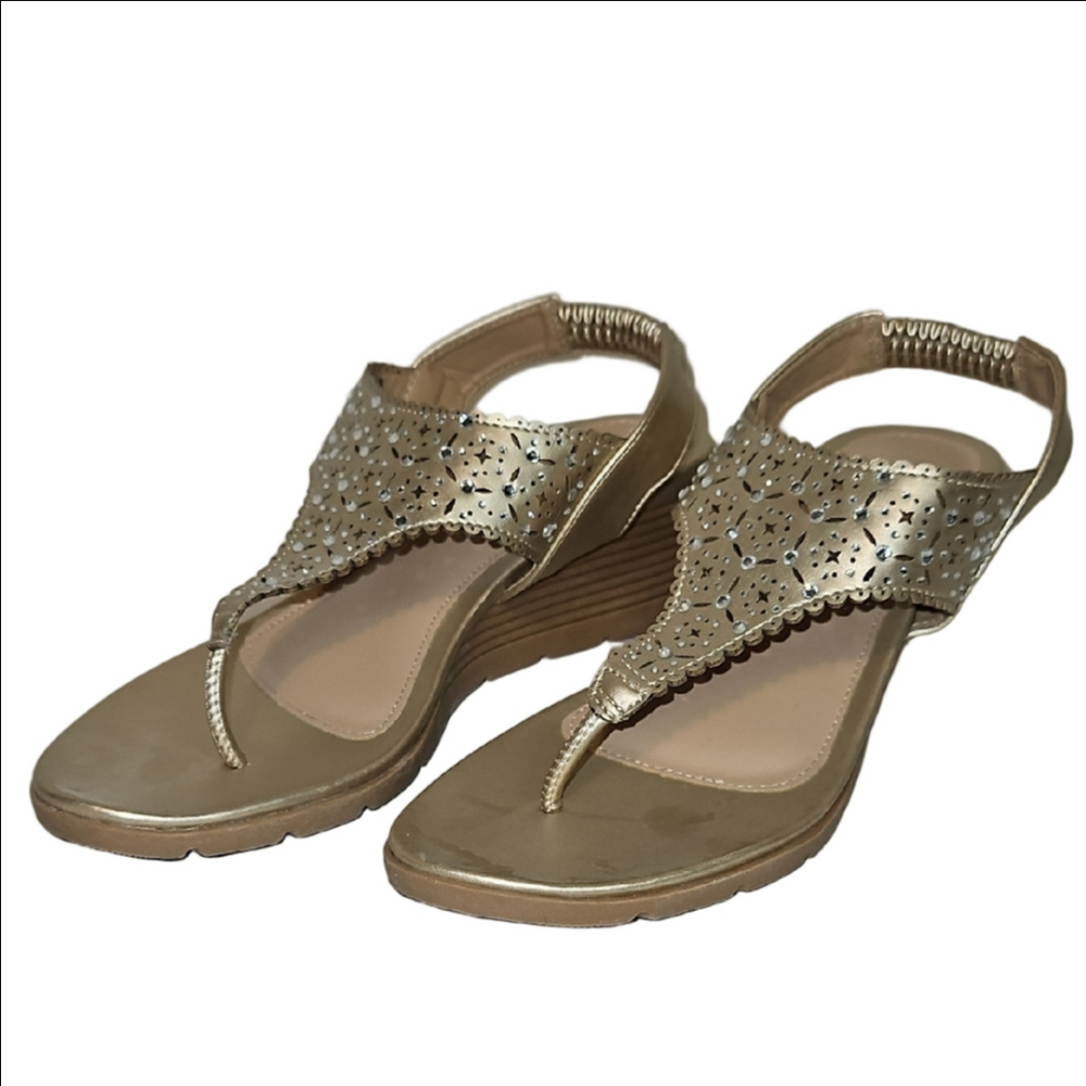 Gold Wedge Sandals Size 7 (EU 38)